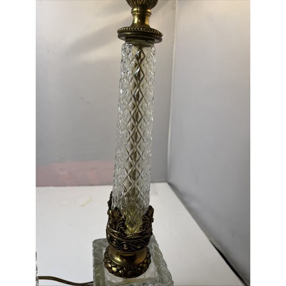 Antique Bronze & Crystal & Marble Column Lamps 32” Tall MCM - Picture 9 of 16